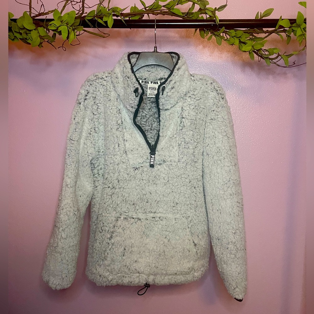 Victoria’s Secret PINK Frosted White Sherpa Quarter Zip Pullover